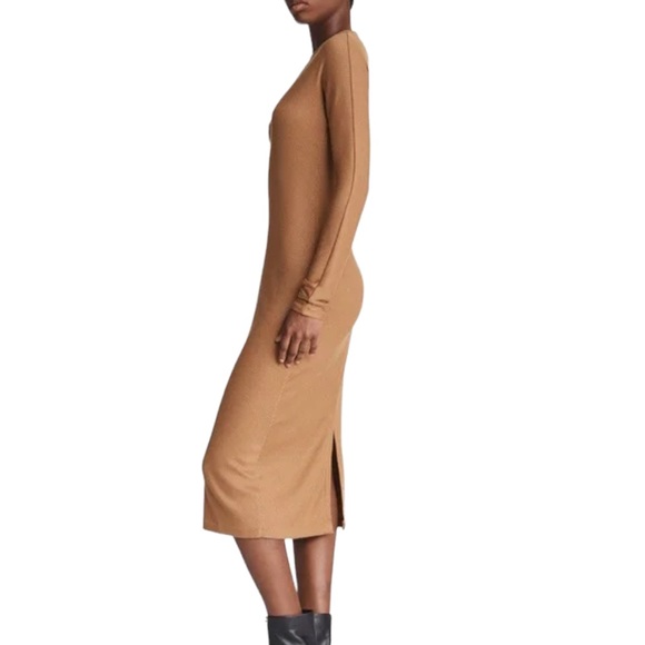 Rag & Bone The Knit Long Sleeve Rib Bias Dress in Camel Size S NWT - Picture 11 of 12